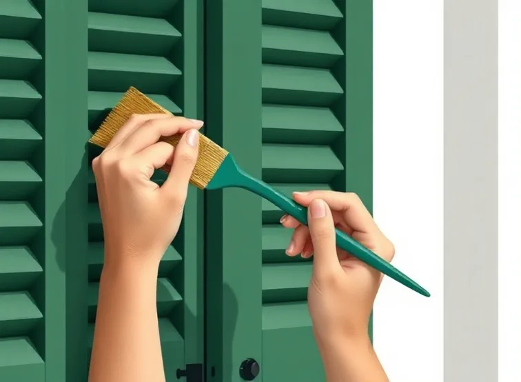 Mise en peinture au pinceau de volets et d'encadrements en bois
